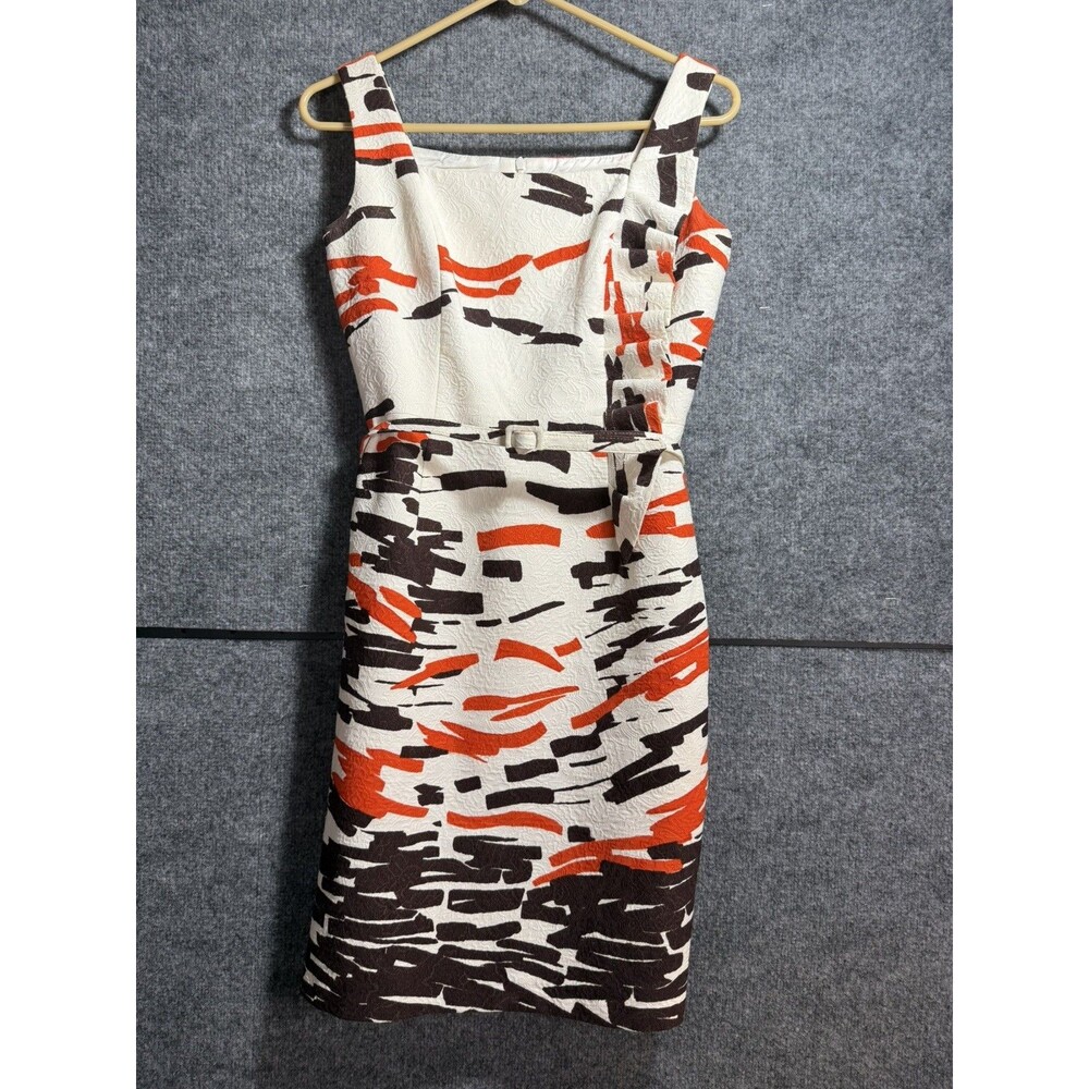 David Meister Brocade Sleeveless Ruffle Sheath Dress Ivory Brown Orange Size 4